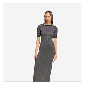 NWT Adidas Holiday Glitter 3 Stripes Dress Women's L Black Sparkle Athletic